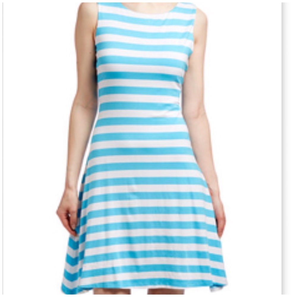 EBZA NEW BABY BLUE WHITE FIT FLARE STRETCH MIDI